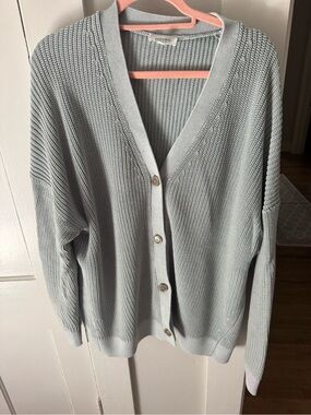 Haven Well Within Sea-foam Blue Knit V-Neck Button Cardigan